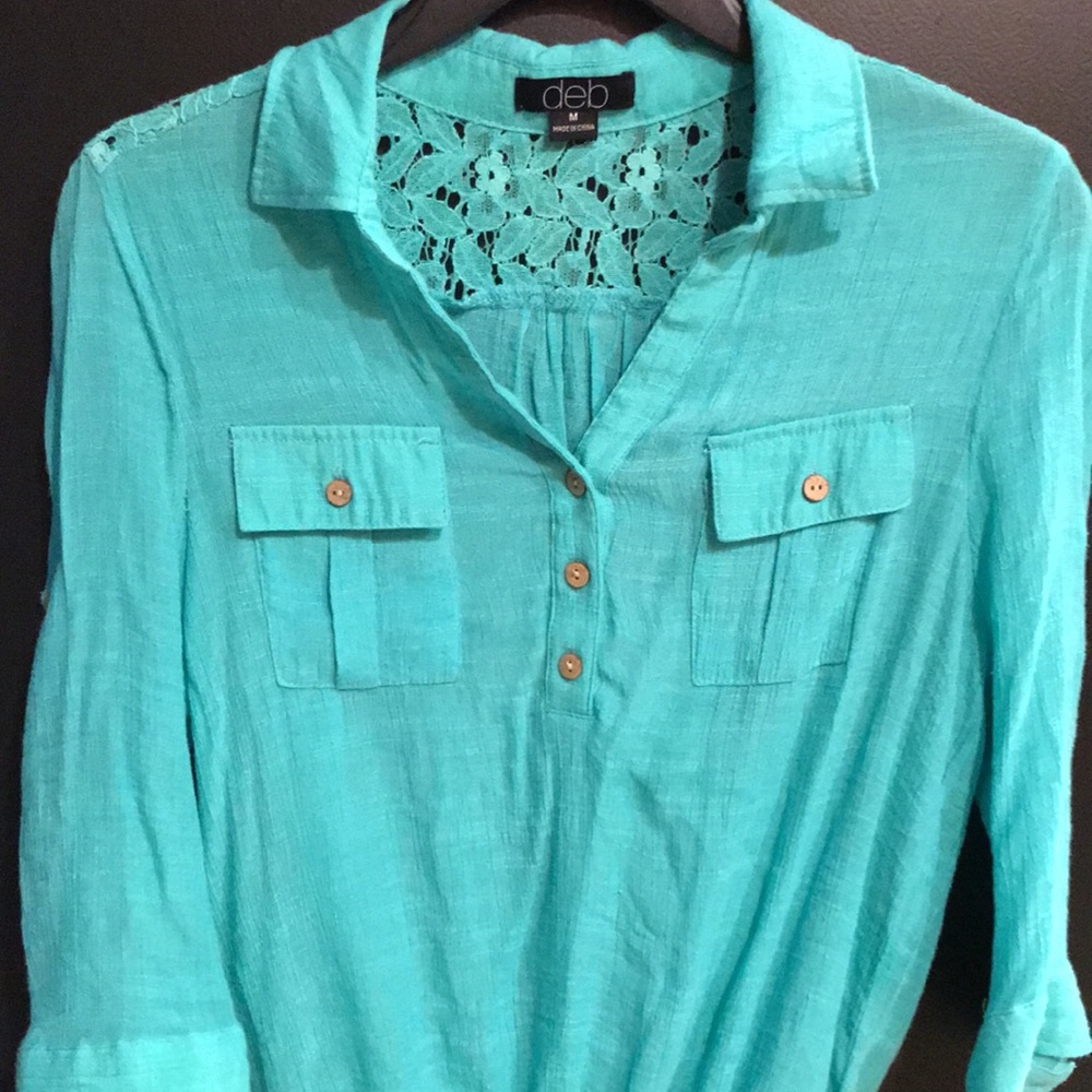 Teal lace 3/4 sleeve top
